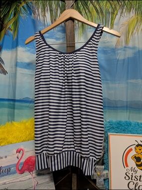 Source Unknown Navy and White Striped Women’s Swim Coverup Tank
